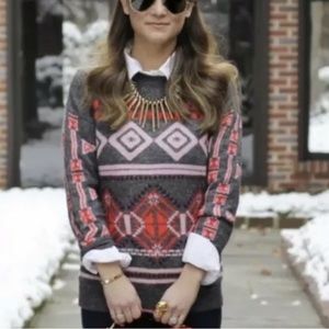 J. Crew Pink and Red Geometric Sweater
